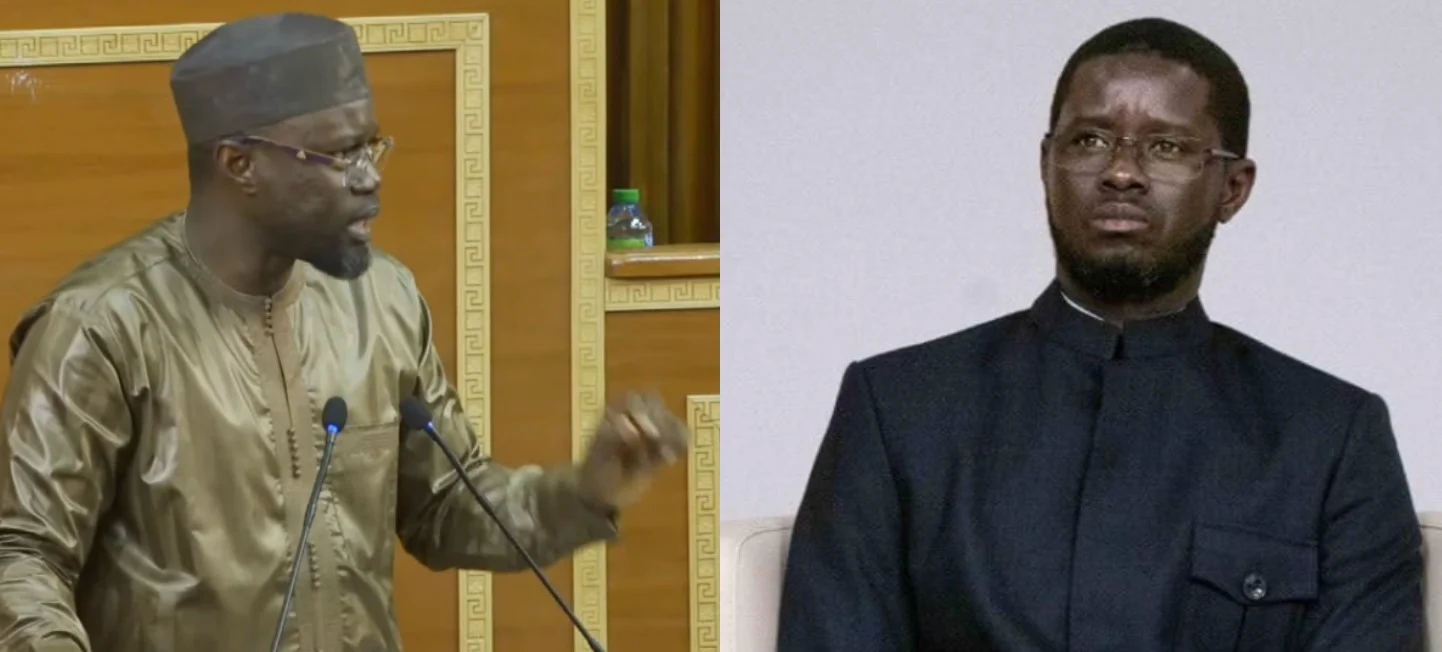 Ousmane Sonko et Bassirou Diomaye Faye discutant des fonds politiques