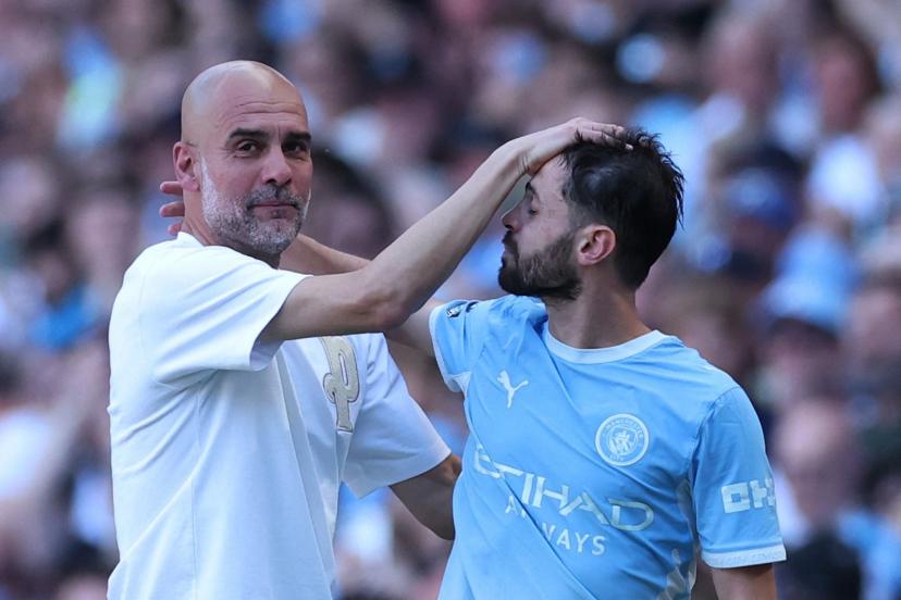 Pep Guardiola, ému lors du remplacement de Bernardo Silva, son joueur le plus dirigé