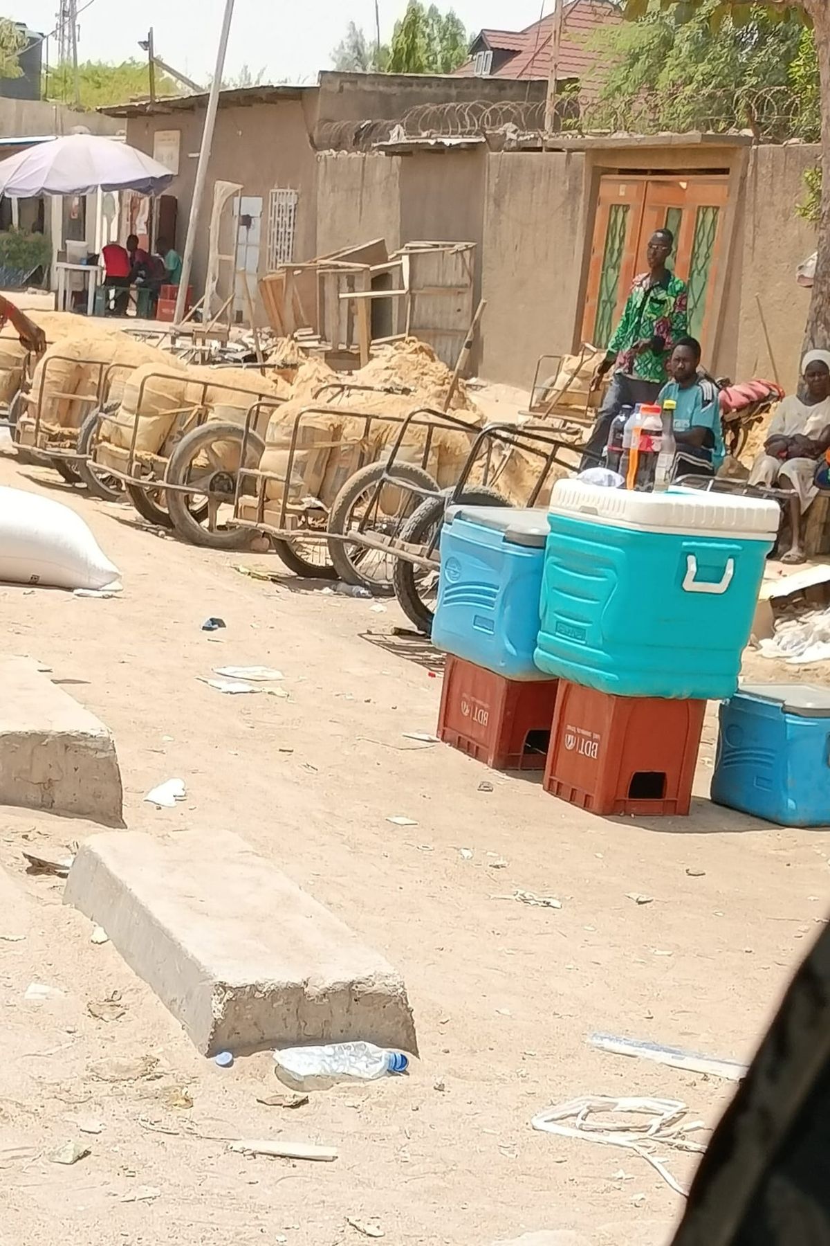 N'Djamena : des jeunes portent des sacs de sable pour survivre