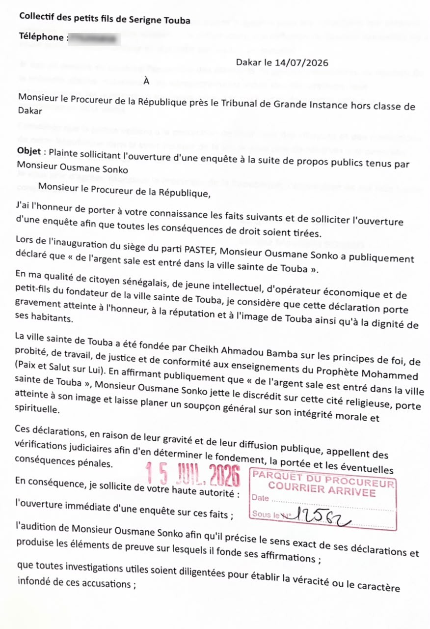 Ousmane Sonko et la plainte pour propos sur Touba