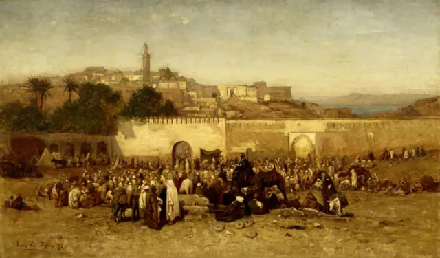 Scène d'un marché traditionnel à Tanger au XIXe siècle